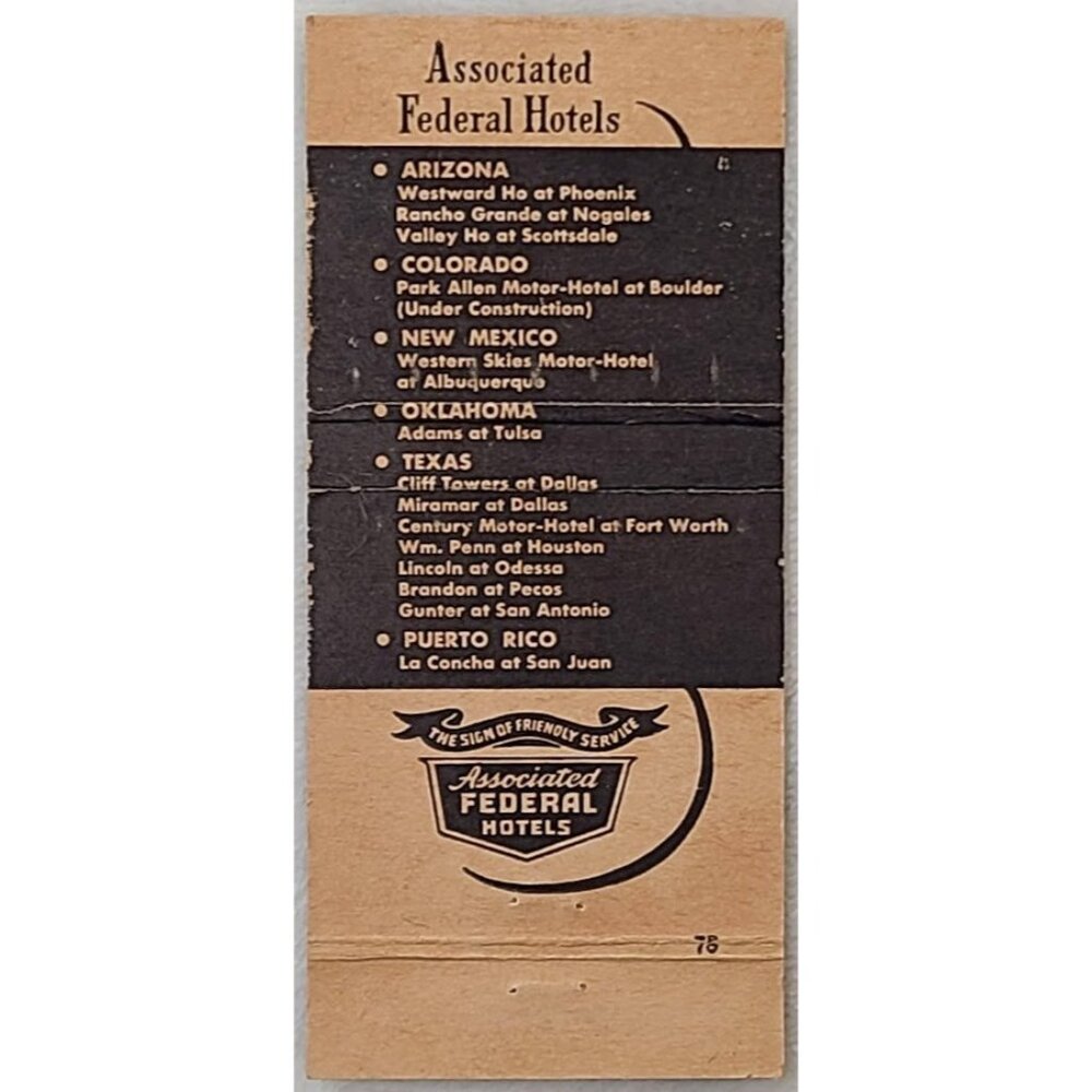 Vintage Matchbook Cover The Concho Restaurant Hotel Westward Ho Phoenix Arizona - Picture 3 of 5